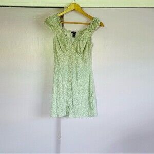 Forever 21 Floral Dress Sz S Sage with white accent leaf stems